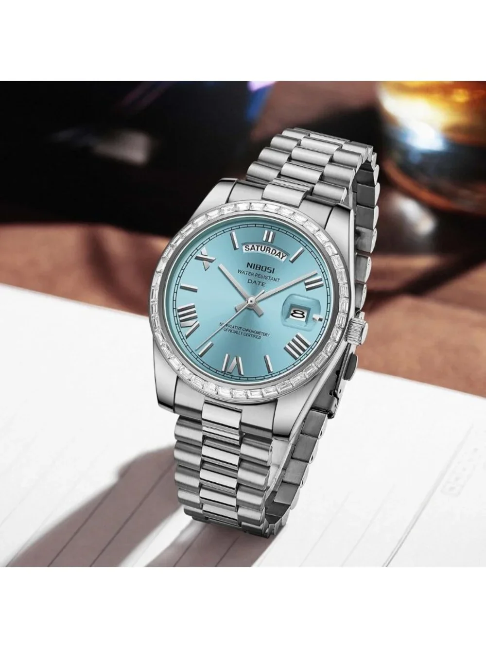 Stylish Men's Rose Gold Analog Quartz Watch, Stainless Steel, Day Date Feature